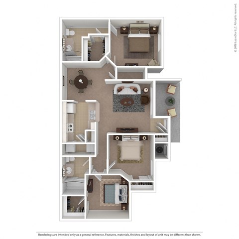 Floor plan for 3 beds, 2 baths, 1279 sqft